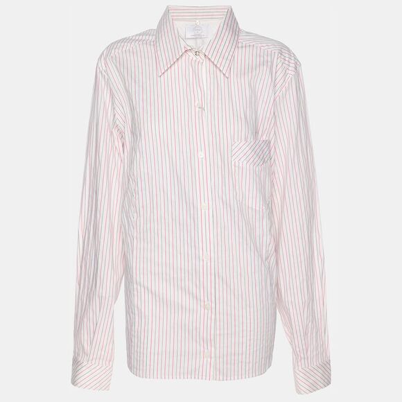 Voyage By Marina Rinaldi Pink/white Stripe Cotton Blend Removable Collar Long